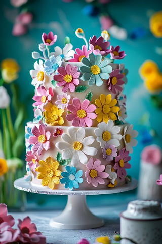 纸花蛋糕与雏菊装饰