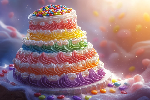 彩虹三层糖果婚礼蛋糕