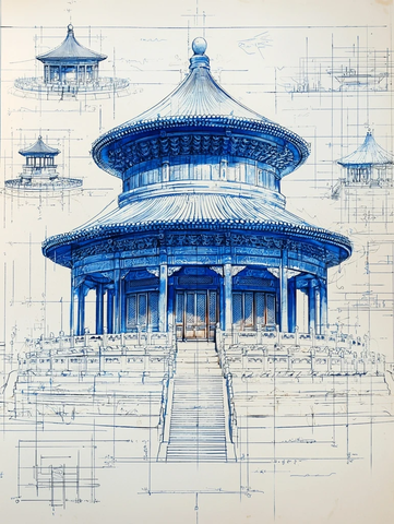 天坛建筑手绘图展现古建筑设计之美