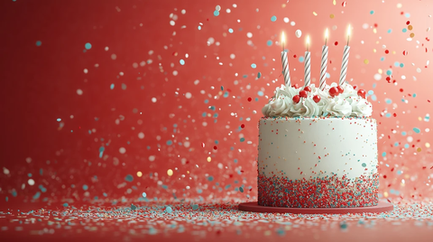 生日蛋糕红色背景元素