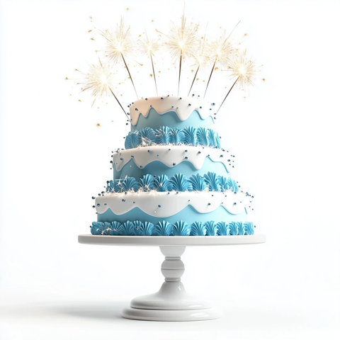 三层蛋糕蓝白装饰低角度