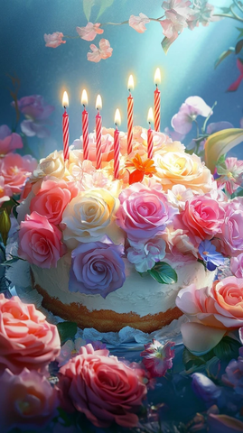 生日卡片玫瑰花蛋糕蜡烛