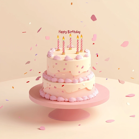 粉色三层生日蛋糕插画