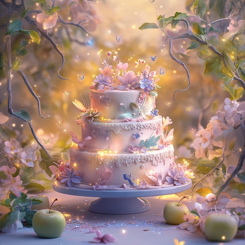 生日蛋糕与苹果树下的魔法庆典