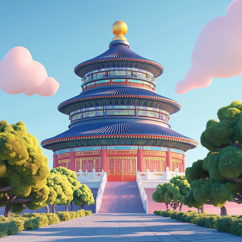 天坛多层建筑全景图