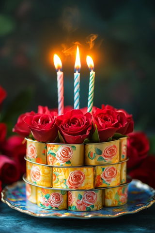 菠萝罐头蛋糕与红玫瑰背景