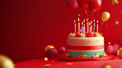 红色网站周年庆蛋糕贴纸