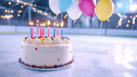 冰上生日蛋糕与冰球背景