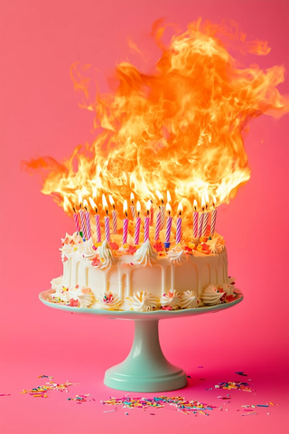 生日蛋糕点燃火焰