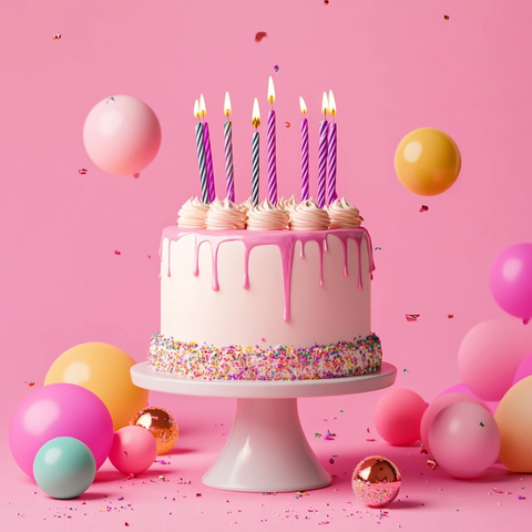 生日蛋糕蜡烛彩带彩色装饰