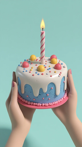 双手捧蛋糕庆生场景