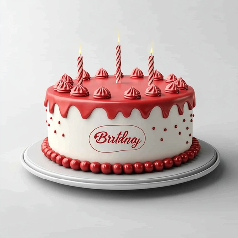 红色浅灰生日蛋糕白背景