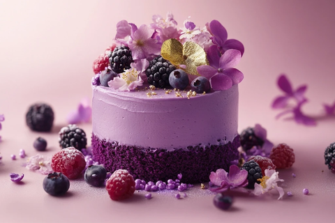 紫色绒面蛋糕与金箔装饰