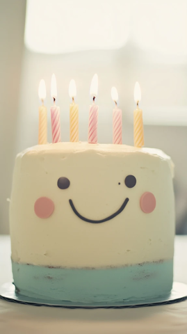 生日蛋糕带点燃蜡烛