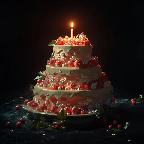 三层蛋糕草莓糖花装饰