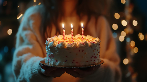 生日蛋糕上点燃生日蜡烛