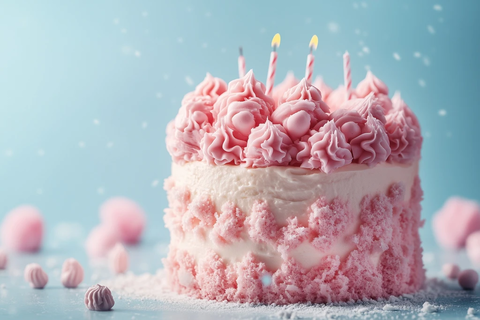 粉色绒面生日蛋糕