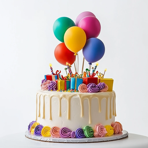 生日蛋糕与气球礼品盒