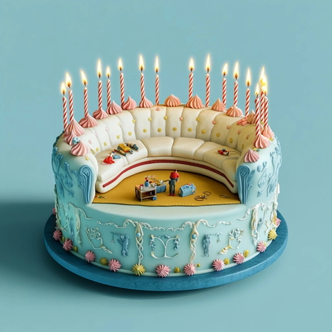 沙发维修蛋糕与蜡烛装饰