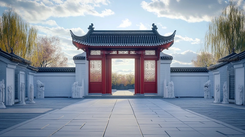 传统中式建筑大门鸟瞰全景