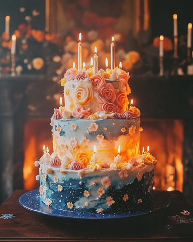 三层蛋糕鲜花火焰星空