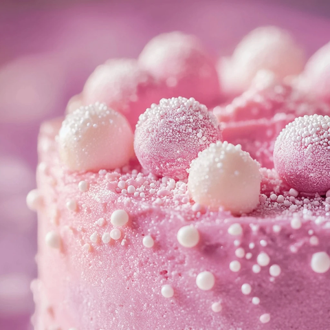粉色天鹅绒蛋糕糖球特写