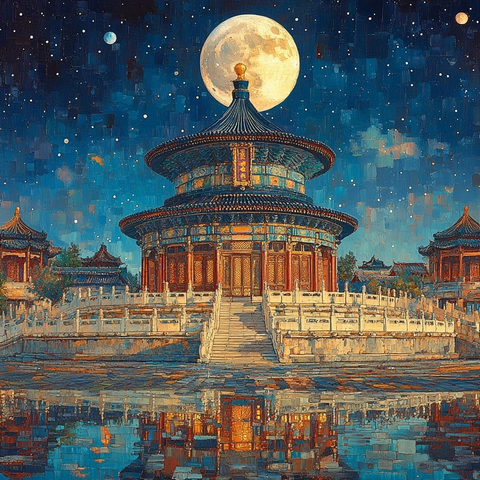 月光下的古建筑天坛夜景