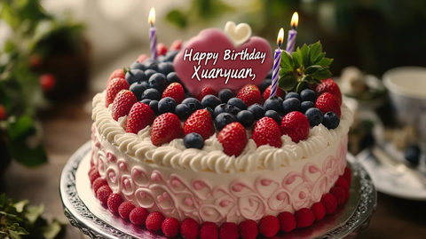 草莓蓝莓生日蛋糕与祝福文字
