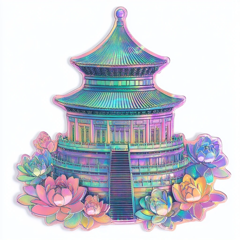 天坛建筑与莲花相结合的创意插画