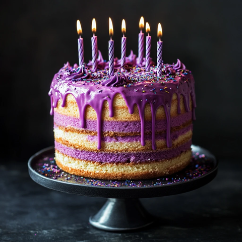 紫色条纹多层生日蛋糕