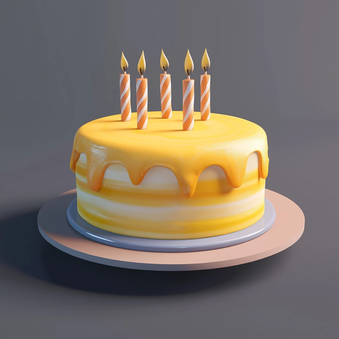 黄色蛋糕与四根蜡烛
