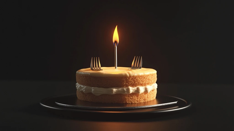单层蛋糕蜡烛双叉黑色背景