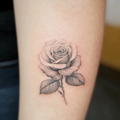 灰白调玫瑰刺青图案