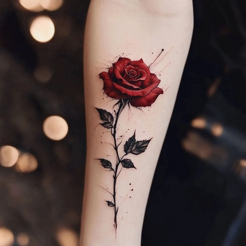 玫瑰纹身与血滴流下