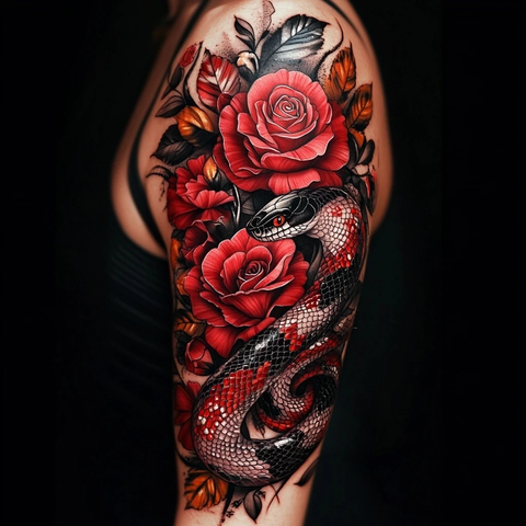 玫瑰与罂粟蛇纹臂环绕