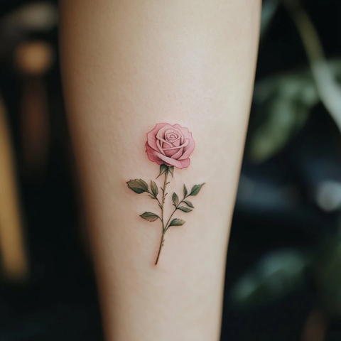 粉色玫瑰泥土简约纹身