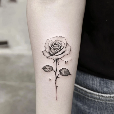 玫瑰露水花朵纹身设计
