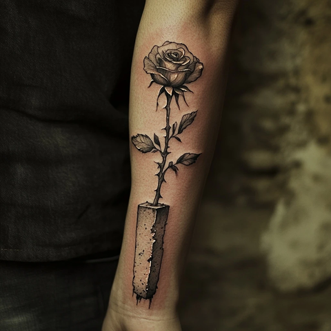 玫瑰从混凝土中生长