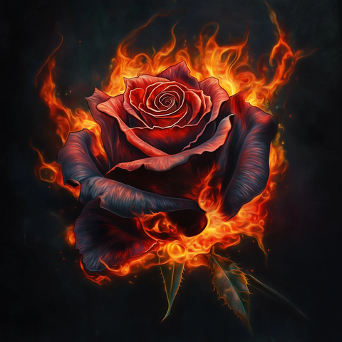 火焰包裹红黑玫瑰纹身设计