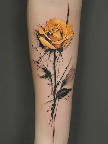 黄黑玫瑰纹身臂绘