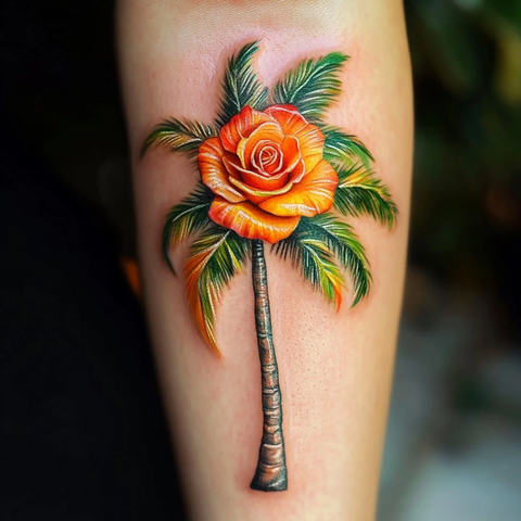 玫瑰版棕榈树刺青图案