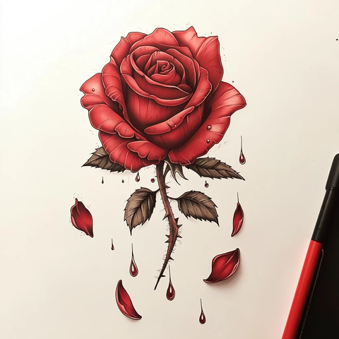 露珠玫瑰与飘落花瓣