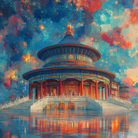 天坛古建筑夜景星空下的梦幻景象