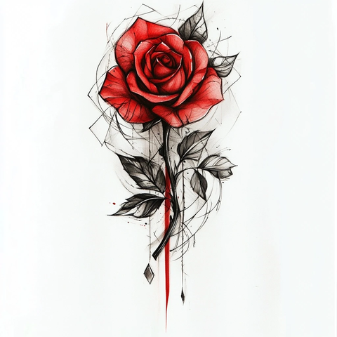 玻璃效果红玫瑰铅笔画