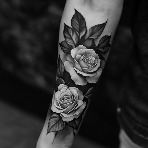 玫瑰花纹身袖设计