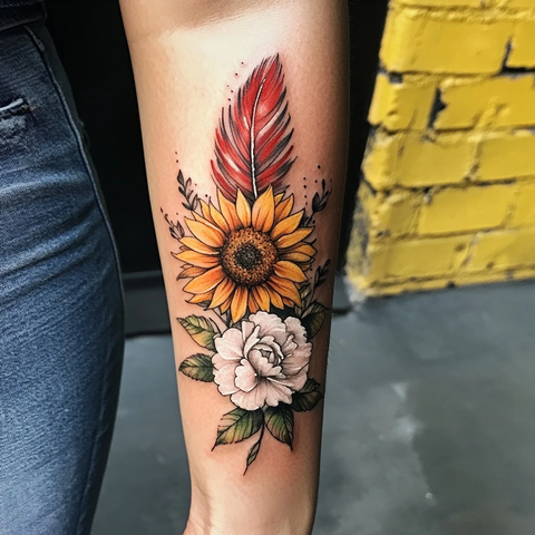 向日葵白玫瑰变红雀羽毛