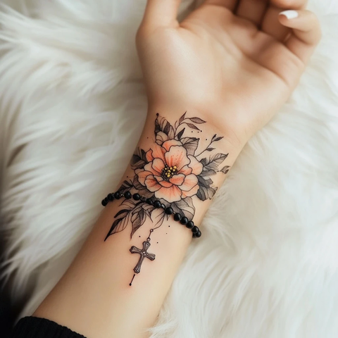 女性手腕纹身花朵手链