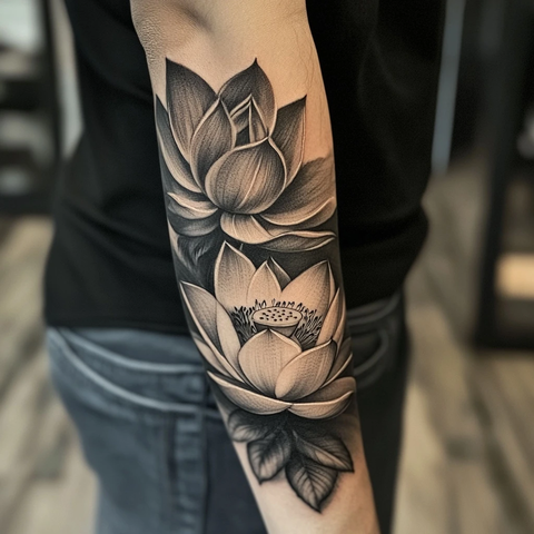 莲花玫瑰纹身超写实