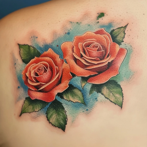 水彩背景超写实玫瑰纹身