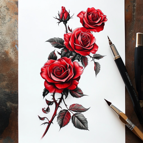 红玫瑰纹身设计图纸